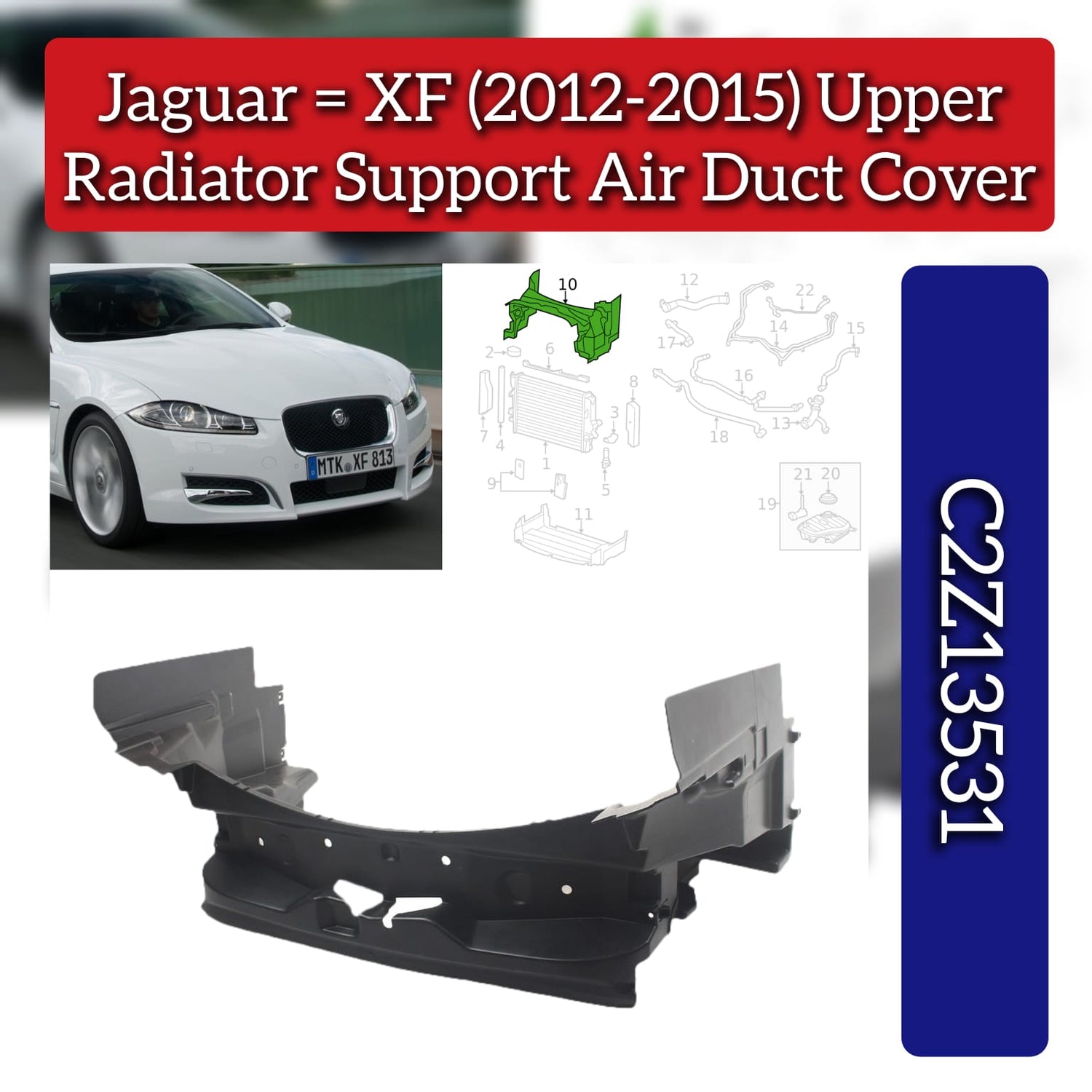 Upper Radiator Support Air Duct Cover C2Z13531 Compatible With Jaguar XF (2012-2015)