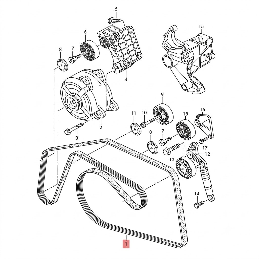 Timing Belt 6PK2498 0125130707 059903137AE Compatible With Audi A4 B8 (8K2) | A4 / S4 & A6 C6 (4F2) | A6 / S6 & Q5 (8RB) Tag-BEL-30