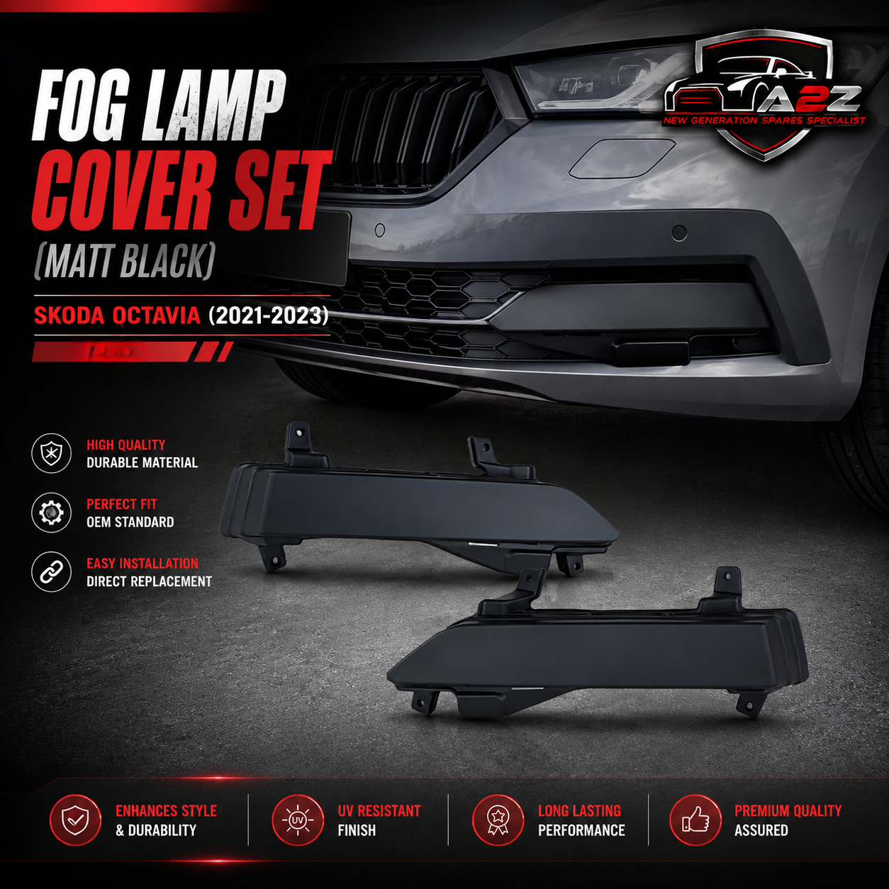 Fog Lamp Cover Set Left 5E3807367 & Right 5E3807368 Compatible With Skoda Octavia (2021-2023) Tag No.1195