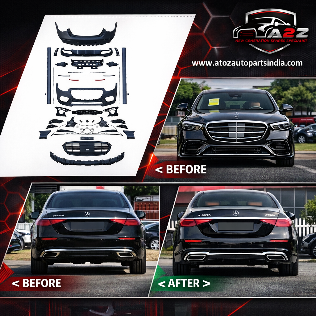 A To Z Compatible With Mercedes Benz S Class W223 (2021-2025) Car Upgrade To S65 Amg Bumper Body Kit Front After Lip Diffuser Exhaust Tips Fog Gril Cover Grill CC-8917 (Shipping Cost Not Included In Price)