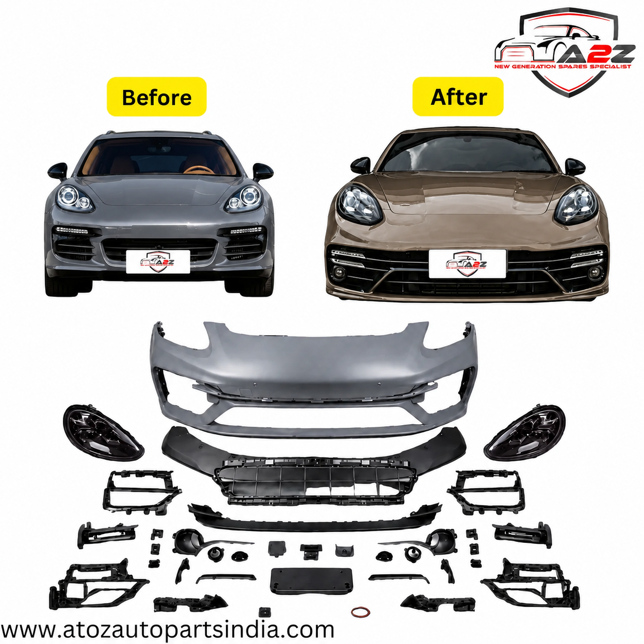 Front Bumper Kit Compatible With Porsche Panamera 970 2009-2016 Upgrade To 2017 Turbo 7 Style  (Shipping Cost Not Included In Price)
