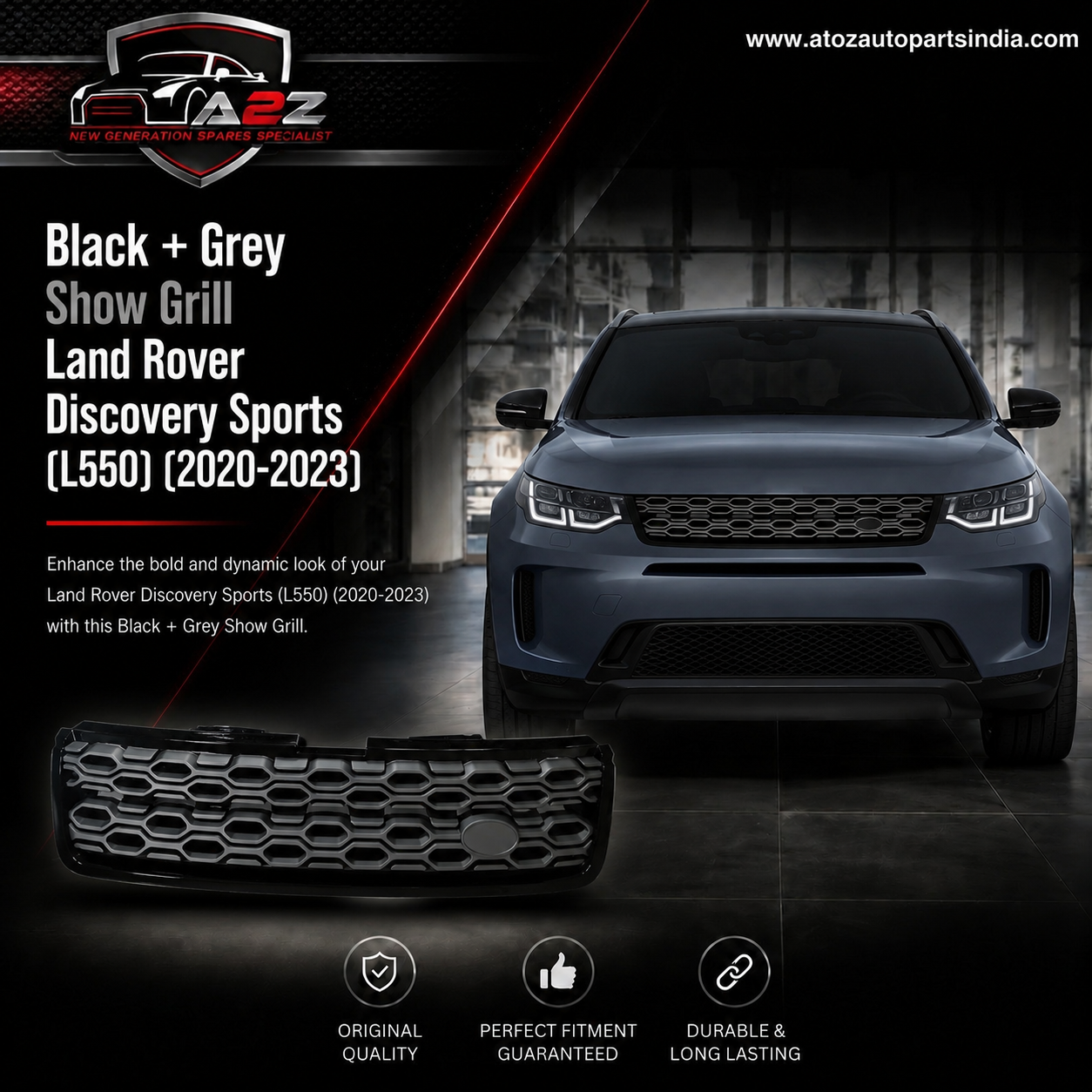 Black + Grey Show Grill Compatible With Land Rover Discovery Sports (L550) (2020-2023) Tag No.14