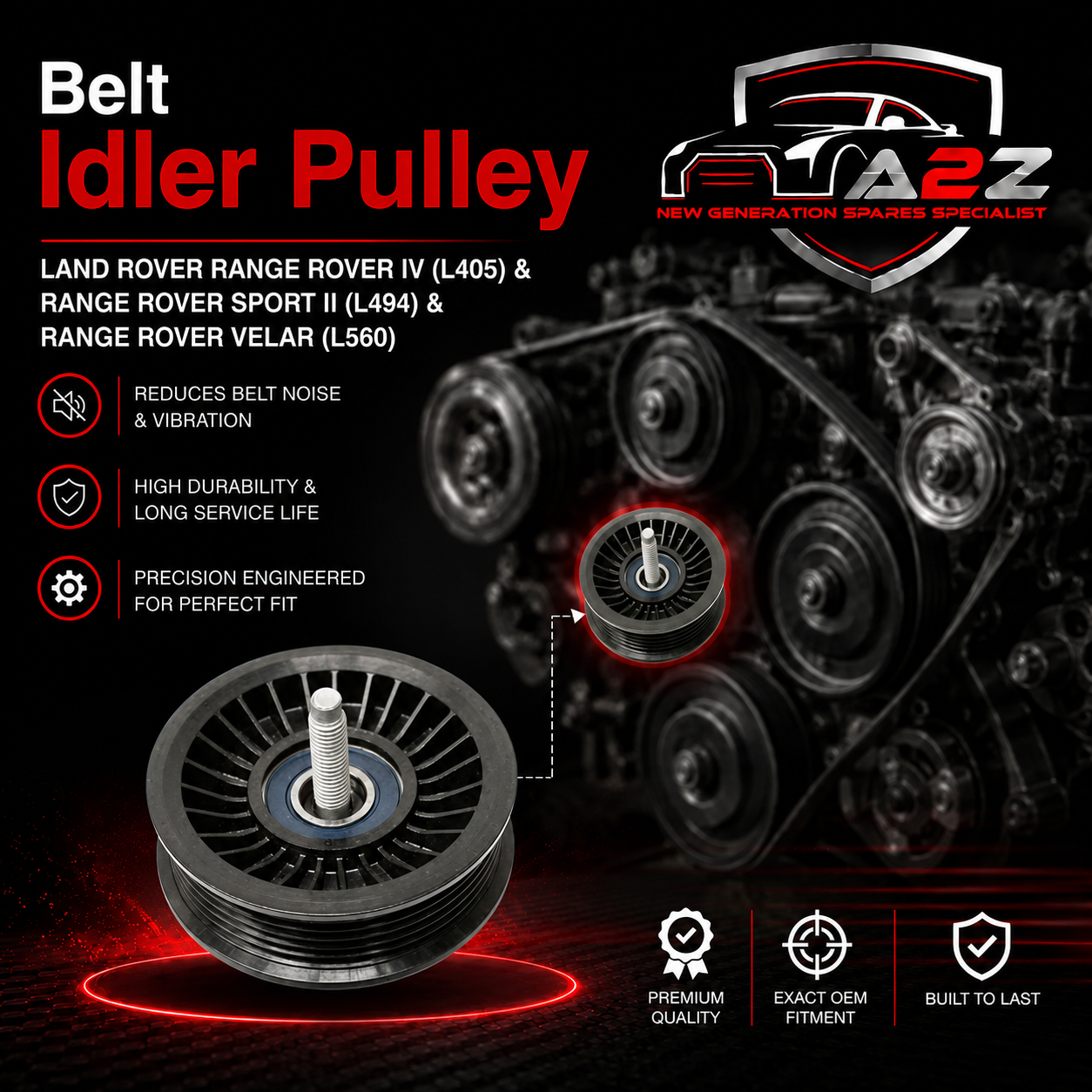 Belt Idler Pulley LR106769 LR010689 LR086058 Compatible with LAND ROVER RANGE ROVER IV (L405) & RANGE ROVER SPORT II (L494) & RANGE ROVER VELAR (L560) Tag no : 2