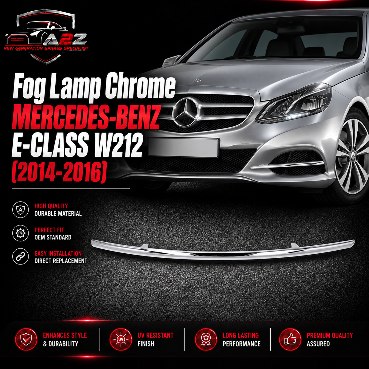 Fog Lamp Chrome Compatible With MERCEDES-BENZ E-CLASS W212 2014-2016 Fog Lamp Chrome Left 2128852921 & Right 2128853021 Tag-FC-292