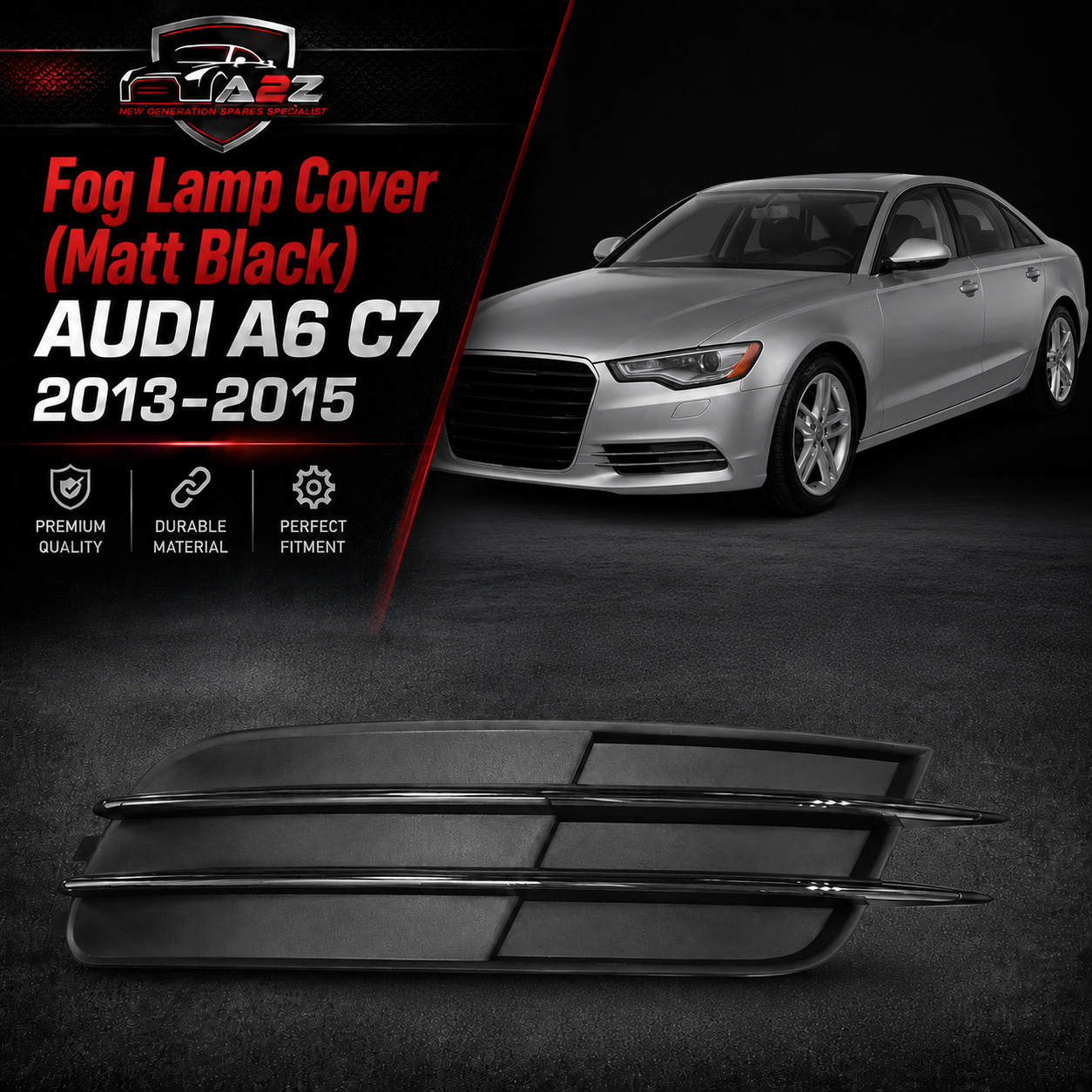Fog Lamp Cover (Matt Black) Left 4GD807681 & Right 4GD807682 Compatible With AUDI A6 C7 2013-2015 Tag No.33