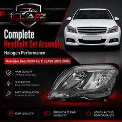 Headlamp Halogen Left 2048200939 & Right 2048201039 Compatible With Mercedes Benz W204 For C CLASS (2012-2015)