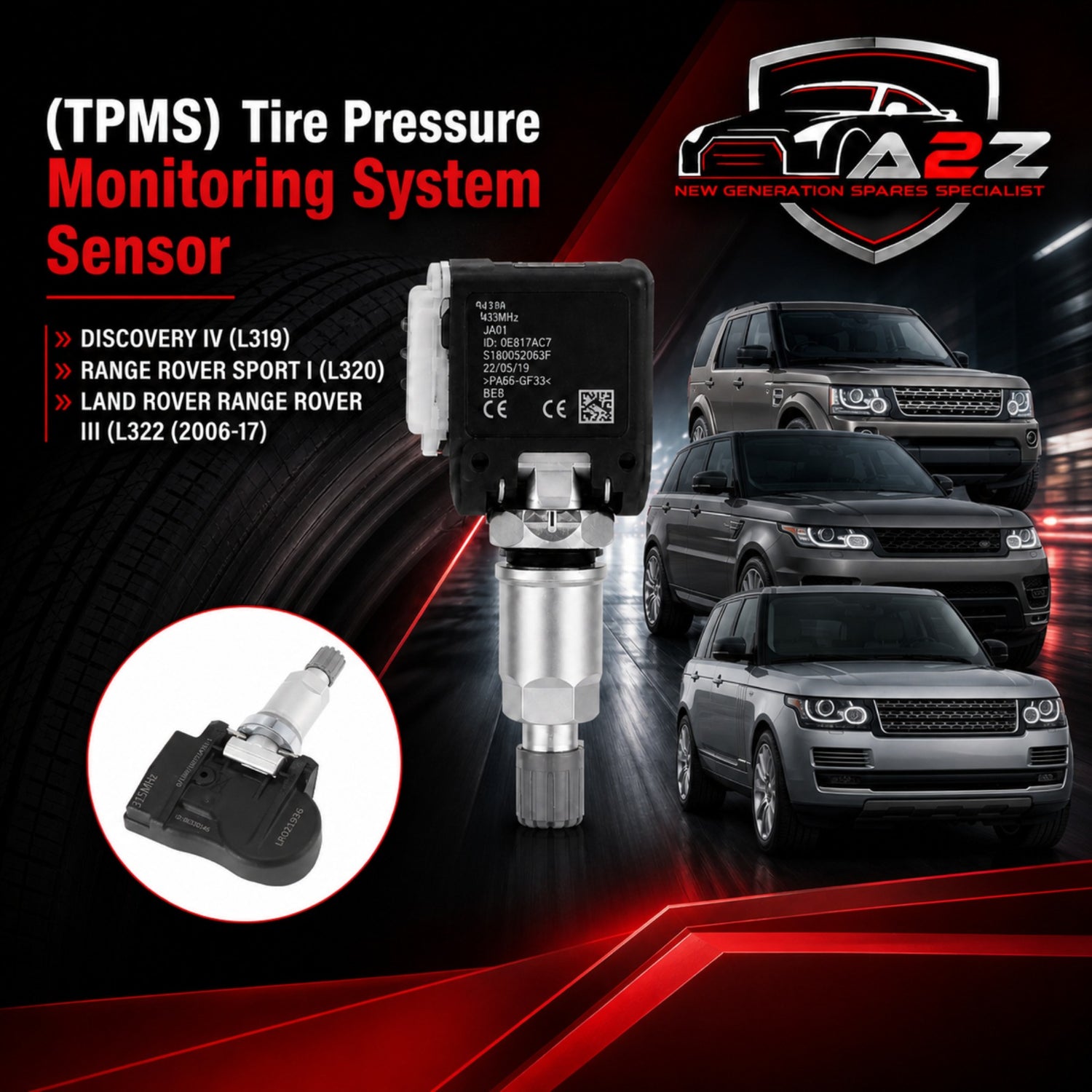 TPMS Tire Pressure Sensor LR021936 Compatible With DISCOVERY IV (L319)  RANGE ROVER SPORT I (L320)  LAND ROVER RANGE ROVER III (L322 Tag No.17