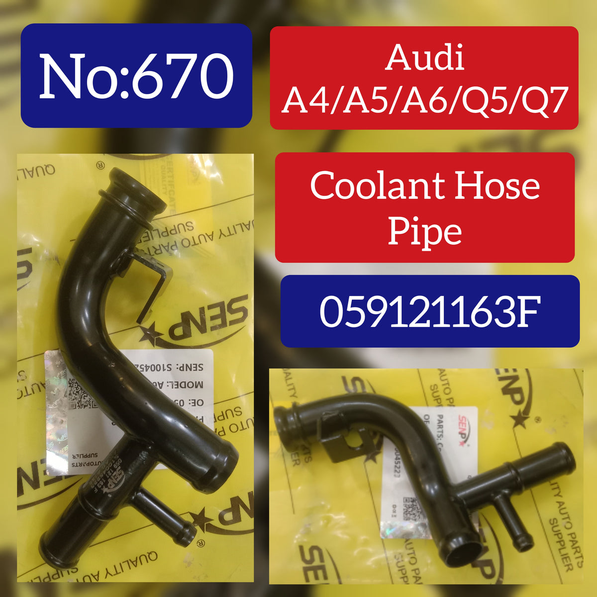 Coolant Hose Pipe 059121163F Compatible With Audi A4 A5 A6 Q5 Q7 Tag No.670