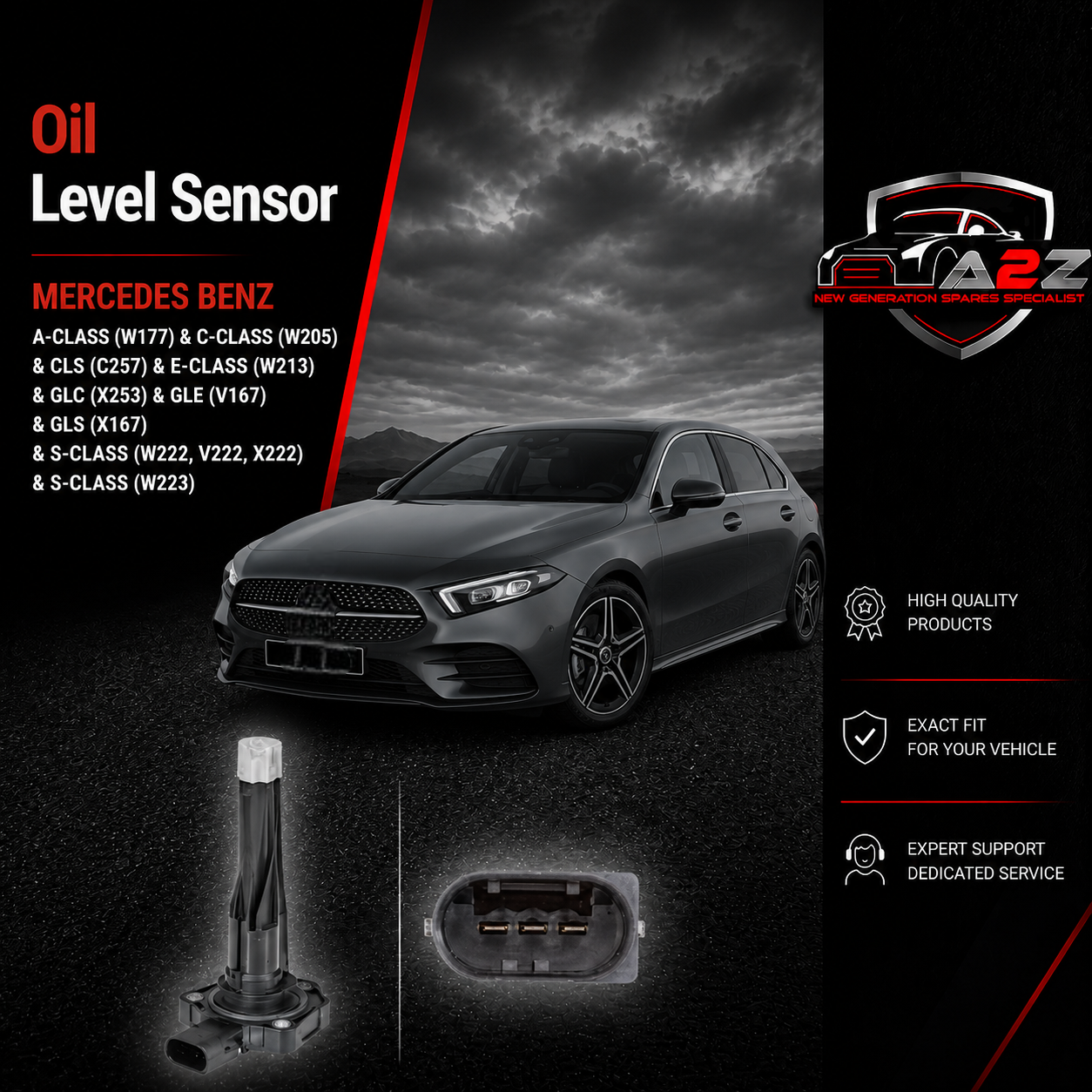 Oil Level Sensor A0919057101 A0919057201 Compatible With MERCEDES BENZ  A-CLASS (W177) & C-CLASS (W205) & CLS (C257) & E-CLASS (W213) &GLC (X253) & GLE (V167)   &  GLS (X167) & S-CLASS (W222, V222, X222) & S-CLASS (W223)