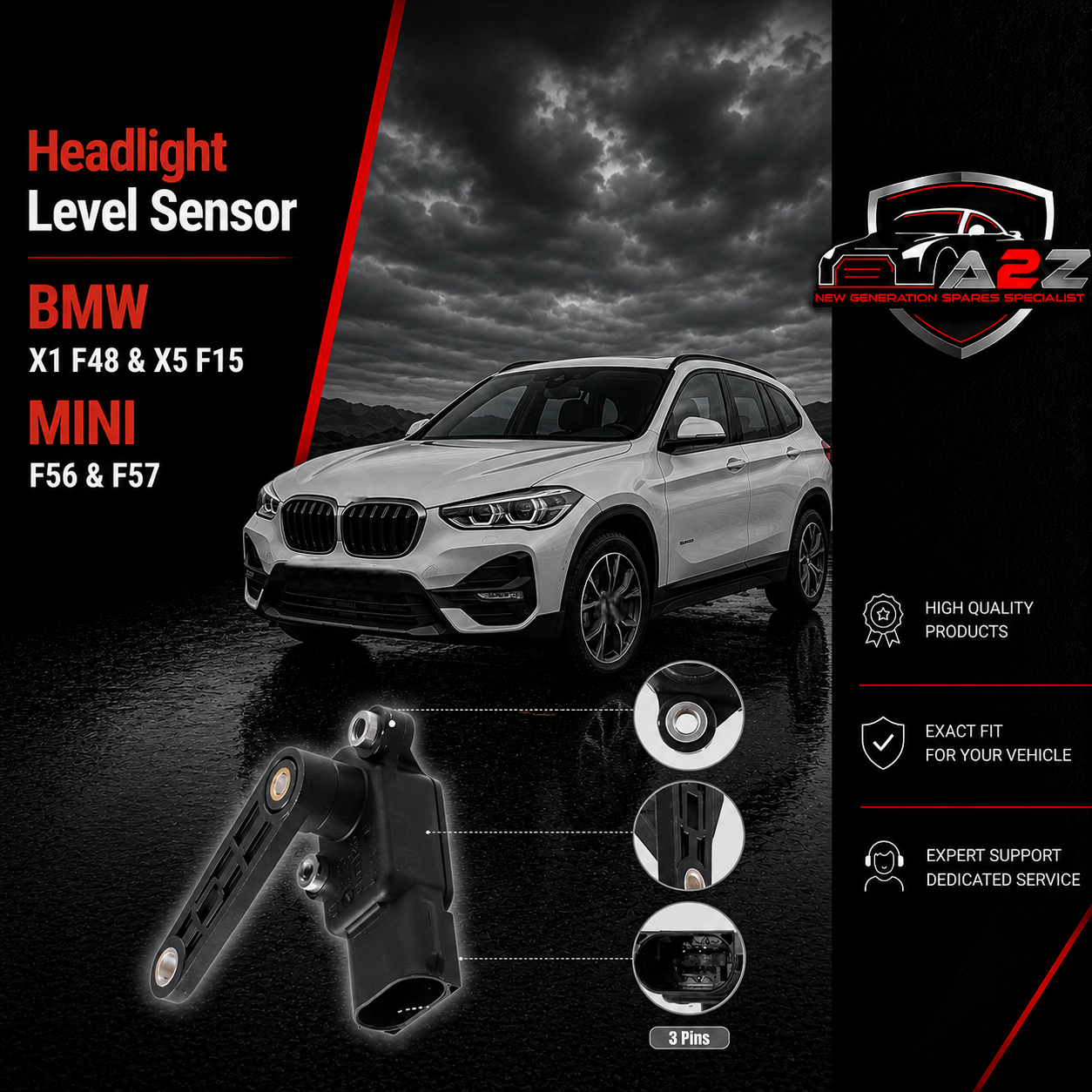 Headlight Level Sensor 37146870200 37146867646 37146853747 37146895467 Compatible With BMW X1  F48 & X5 F15 & MINI F56 & MINI F57