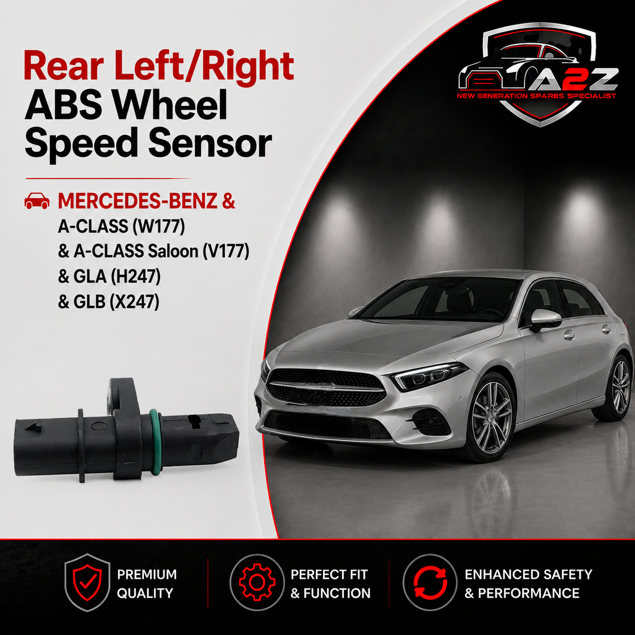 Rear Left/Right ABS Wheel Speed Sensor 2479050100 & A2479050100 Compatible With MERCEDES-BENZ & A-CLASS (W177) & A-CLASS Saloon (V177) & GLA (H247) & GLB (X247)