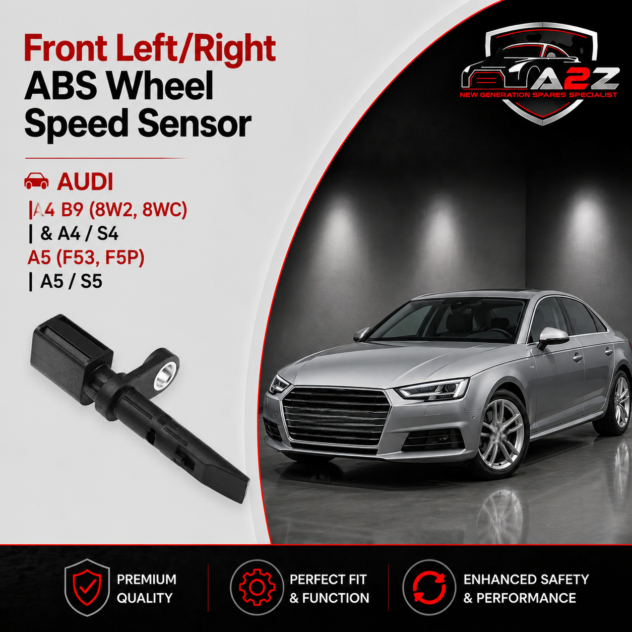Front Left/Right ABS Wheel Speed Sensor 4M0927803B & 4M0927803C Compatible With AUDI & A4 B9 (8W2, 8WC) | &  A4 / S4 A5 (F53, F5P) | A5 / S5