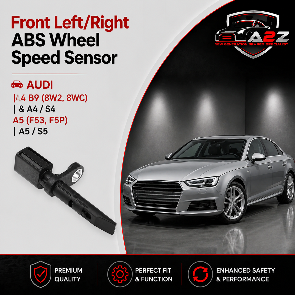 Front Left/Right ABS Wheel Speed Sensor 4M0927803B & 4M0927803C Compatible With AUDI & A4 B9 (8W2, 8WC) | &  A4 / S4 A5 (F53, F5P) | A5 / S5