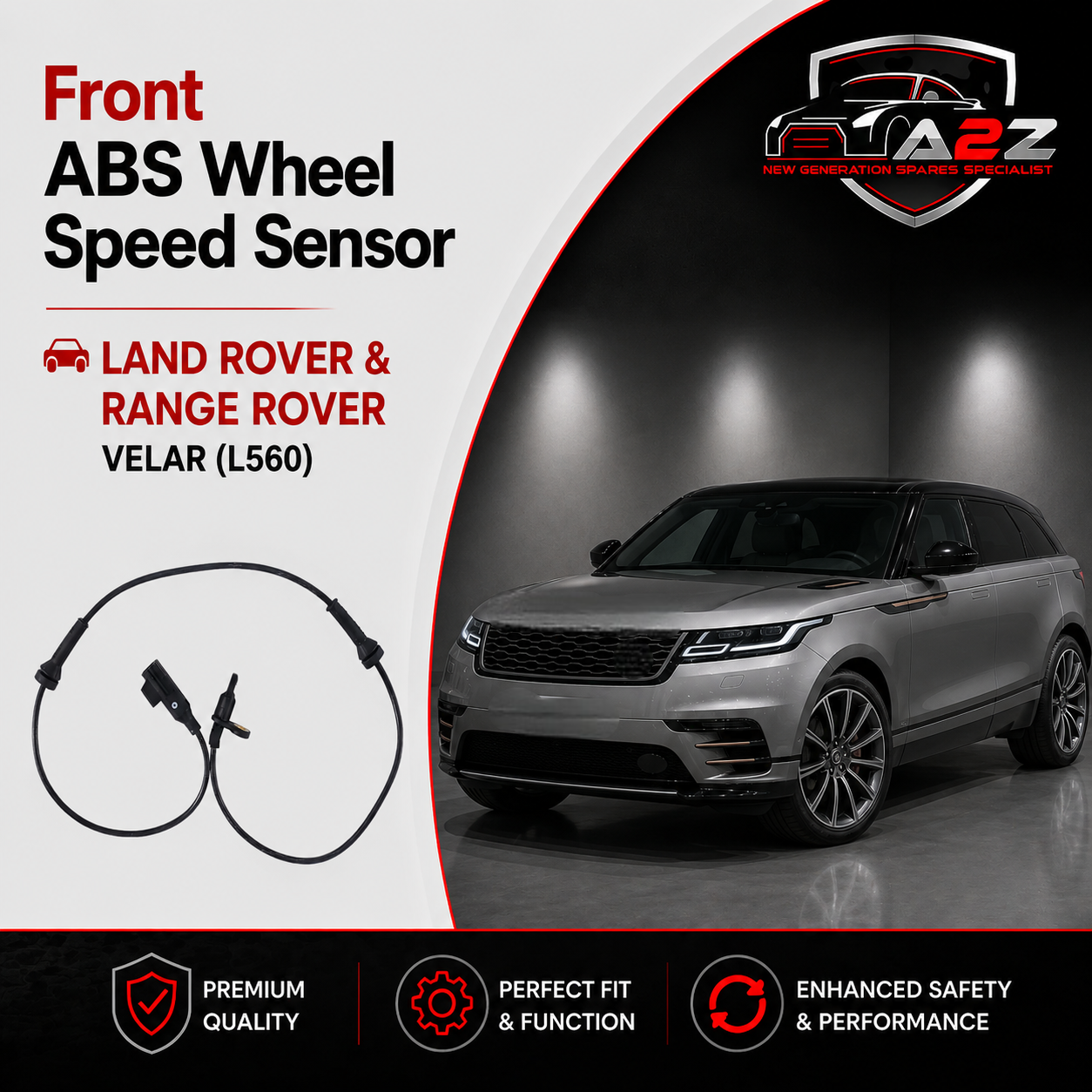 Front ABS Wheel Speed Sensor LR090860 & J8A29E731AA J8A29E731AB T4A12595 T4A41082 Compatible With LAND ROVER & RANGE ROVER VELAR (L560)