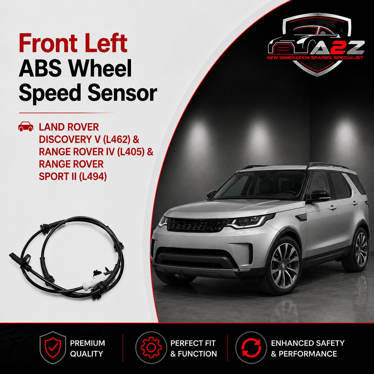 Front Left ABS Wheel Speed Sensor LR081610 HPLA2C204BA  Compatible With LAND ROVER DISCOVERY V (L462) & RANGE ROVER IV (L405) & RANGE ROVER SPORT II (L494)