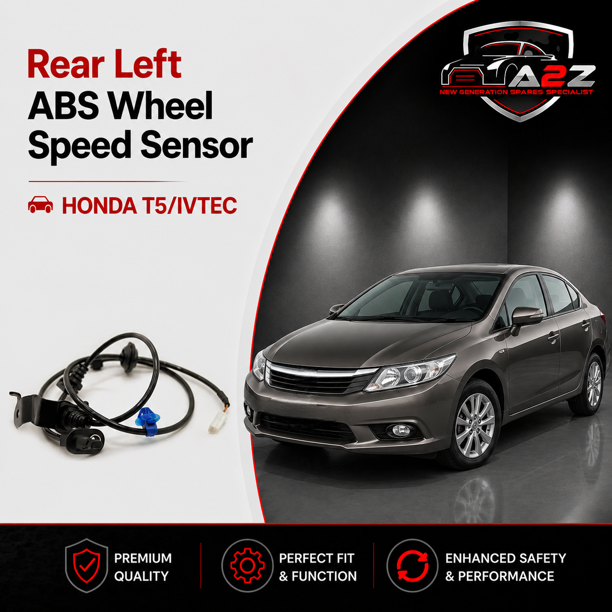 Rear Left ABS Wheel Speed Sensor 57475TF003 Compatible With HONDA T5/IVTEC