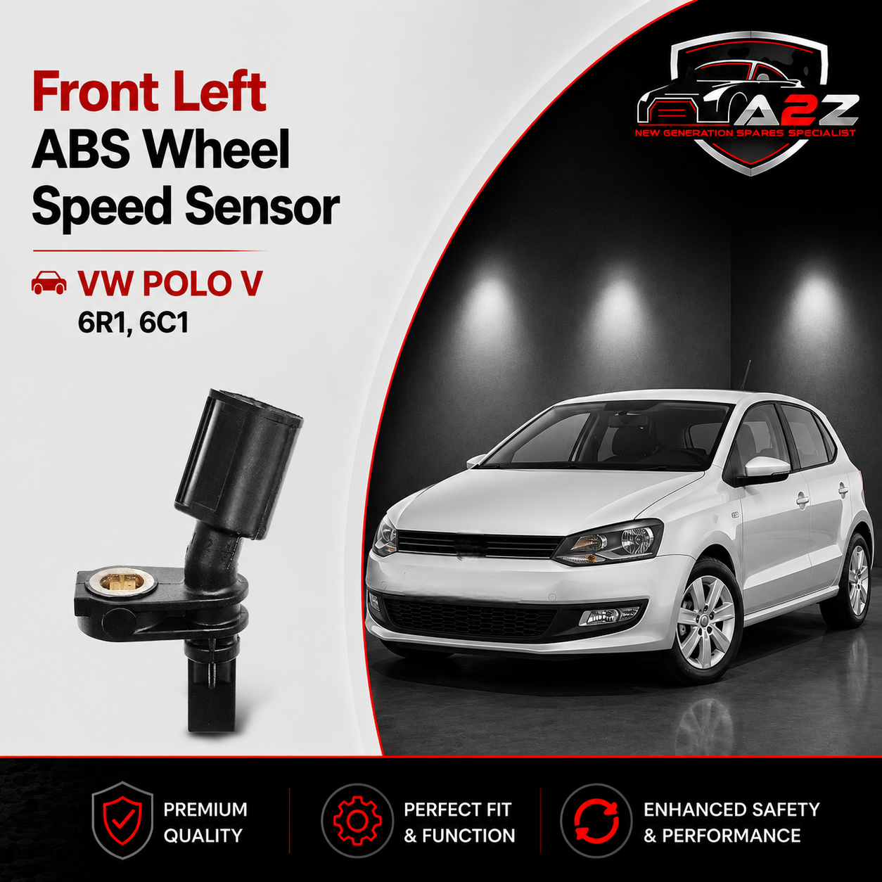 Front Left ABS Wheel Speed Sensor 6Q0927803A 6Q0927803B WHT003861 WHT003861B Compatible With VW POLO V 6R1, 6C1