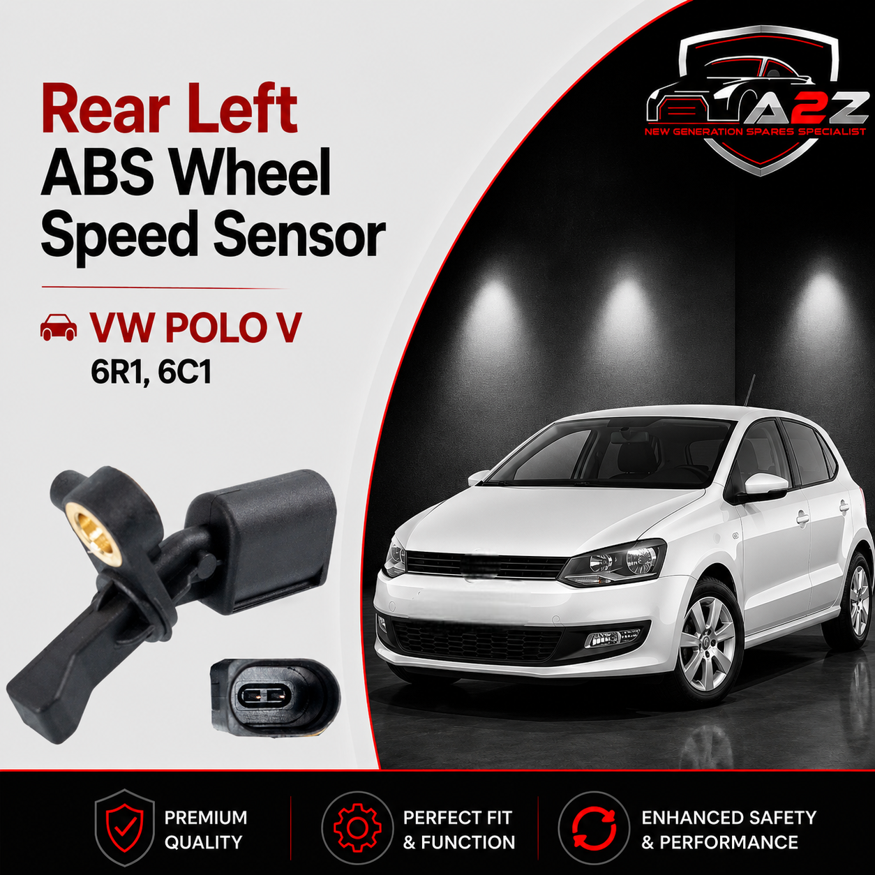 Rear Left ABS Wheel Speed Sensor 6Q0927807A 6Q0927807B WHT003863 WHT003863C Compatible With VW POLO V 6R1, 6C1