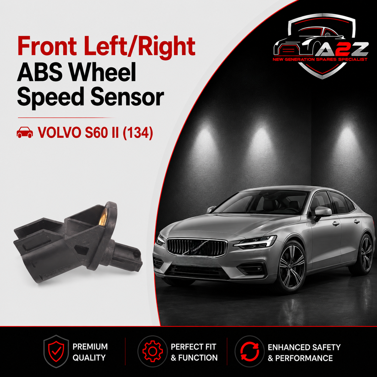 Front Left/Right ABS Wheel Speed Sensor 30748149 & 32301800 Compatible With VOLVO S60 II (134)