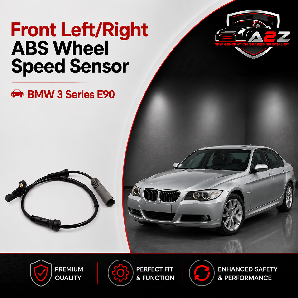 Front Left/Right ABS Wheel Speed Sensor 34526762465 Compatible With BMW 3 Series E90