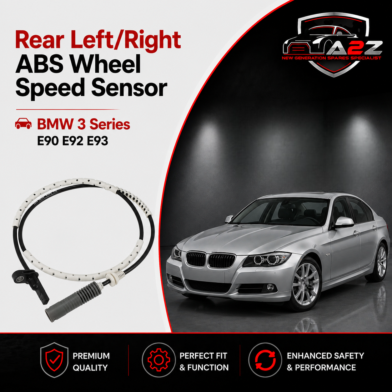 Rear Left/Right ABS Wheel Speed Sensor 34526762476 34526785022 34526870077 Compatible With BMW 3 Series E90 E92 E93