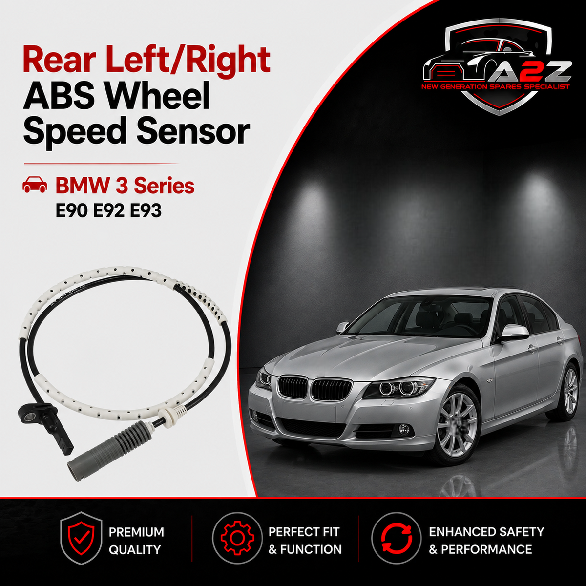 Rear Left/Right ABS Wheel Speed Sensor 34526762476 34526785022 34526870077 Compatible With BMW 3 Series E90 E92 E93