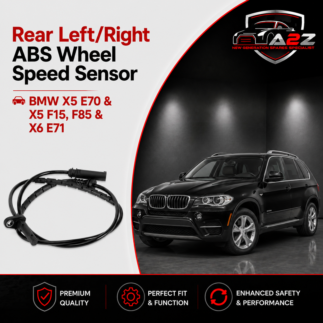 Rear Left/Right ABS Wheel Speed Sensor 34526771777 Compatible With BMW X5 E70 & X5 F15, F85 & X6 E71
