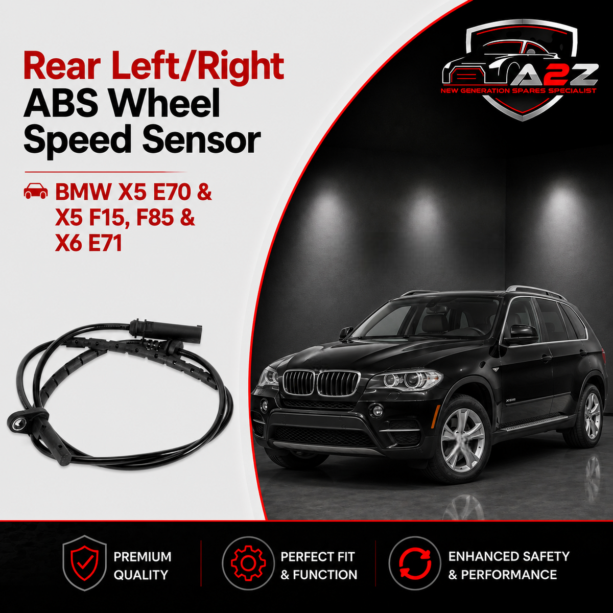 Rear Left/Right ABS Wheel Speed Sensor 34526771777 Compatible With BMW X5 E70 & X5 F15, F85 & X6 E71