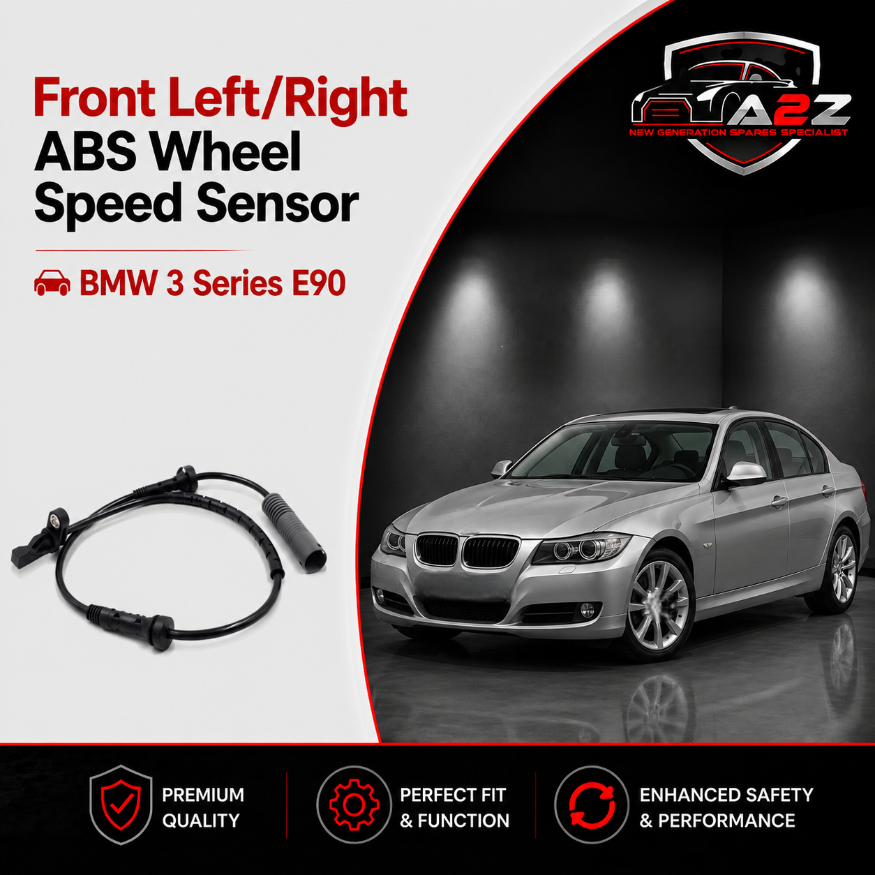 Front Left/Right ABS Wheel Speed Sensor 34526762465 Compatible With BMW 3 Series E90