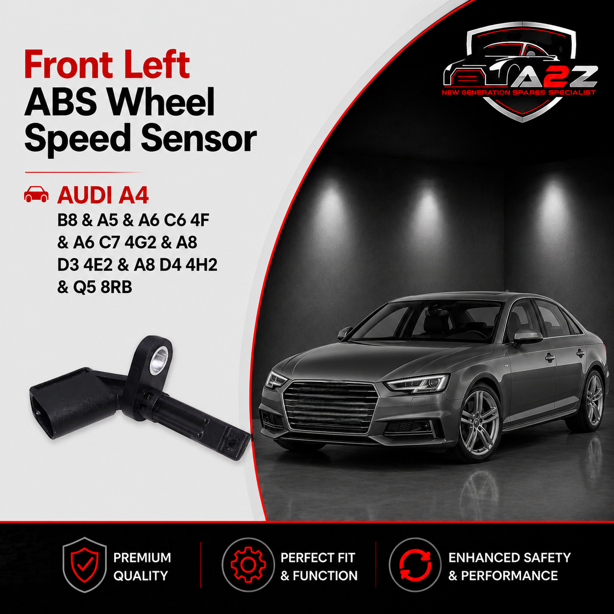 Front Left ABS Wheel Speed Sensor 4E0927803A 4E0927803D 4E0927803F Compatible With AUDI A4 B8 & A5 & A6 C6 4F & A6 C7 4G2 & A8 D3 4E2 & A8 D4 4H2 & Q5 8RB