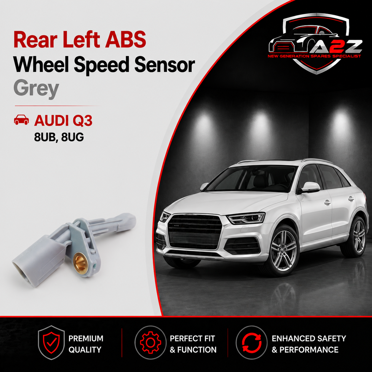 Rear Left ABS Wheel Speed Sensor Grey 1K0927807A WHT003859A WHT003859B 1K0927807 WHT003859 Compatible With AUDI Q3 8UB, 8UG