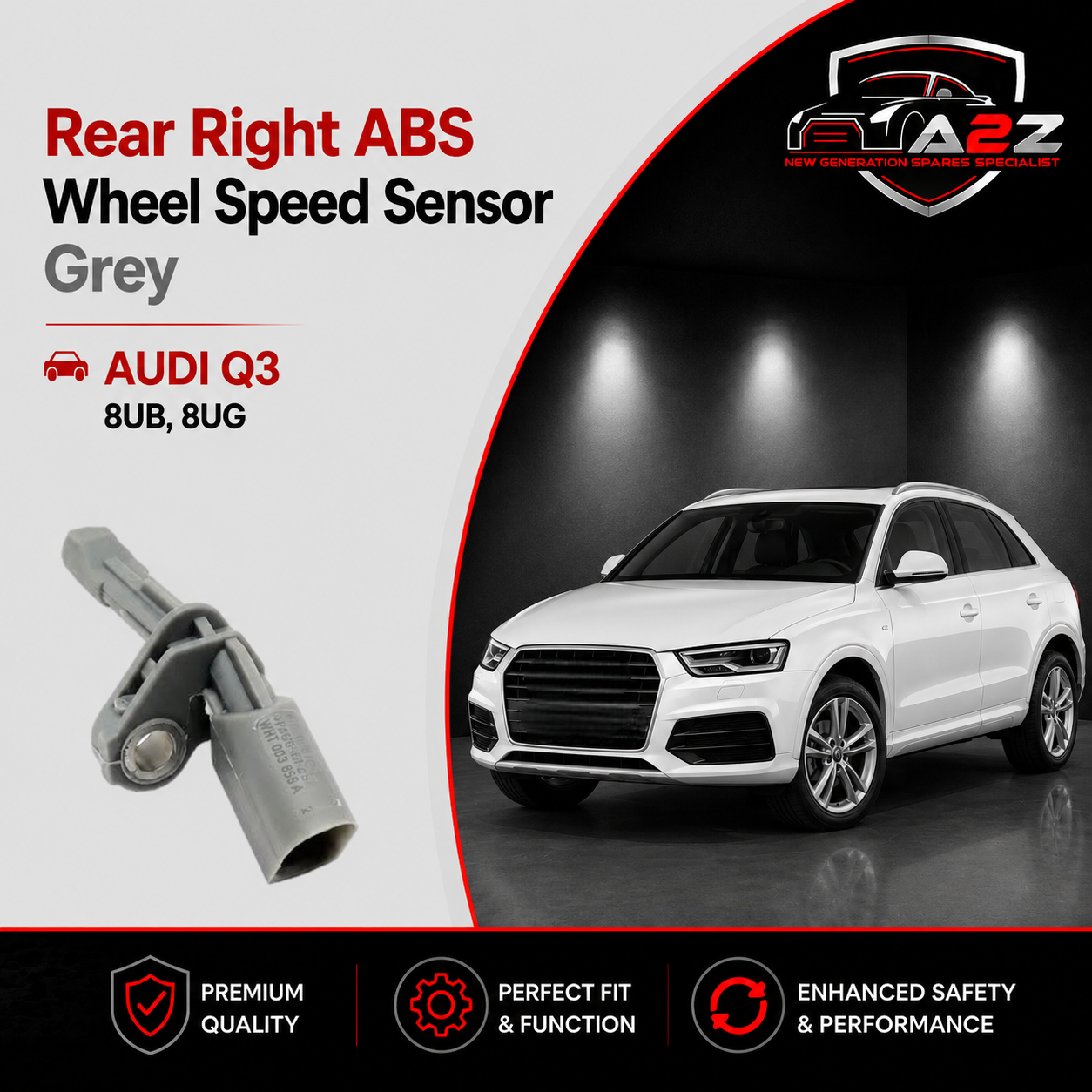 Rear Right ABS Wheel Speed Sensor Grey 1K0927808A WHT003858A WHT003858B 1K0927808 WHT003858 Compatible With AUDI Q3 8UB, 8UG