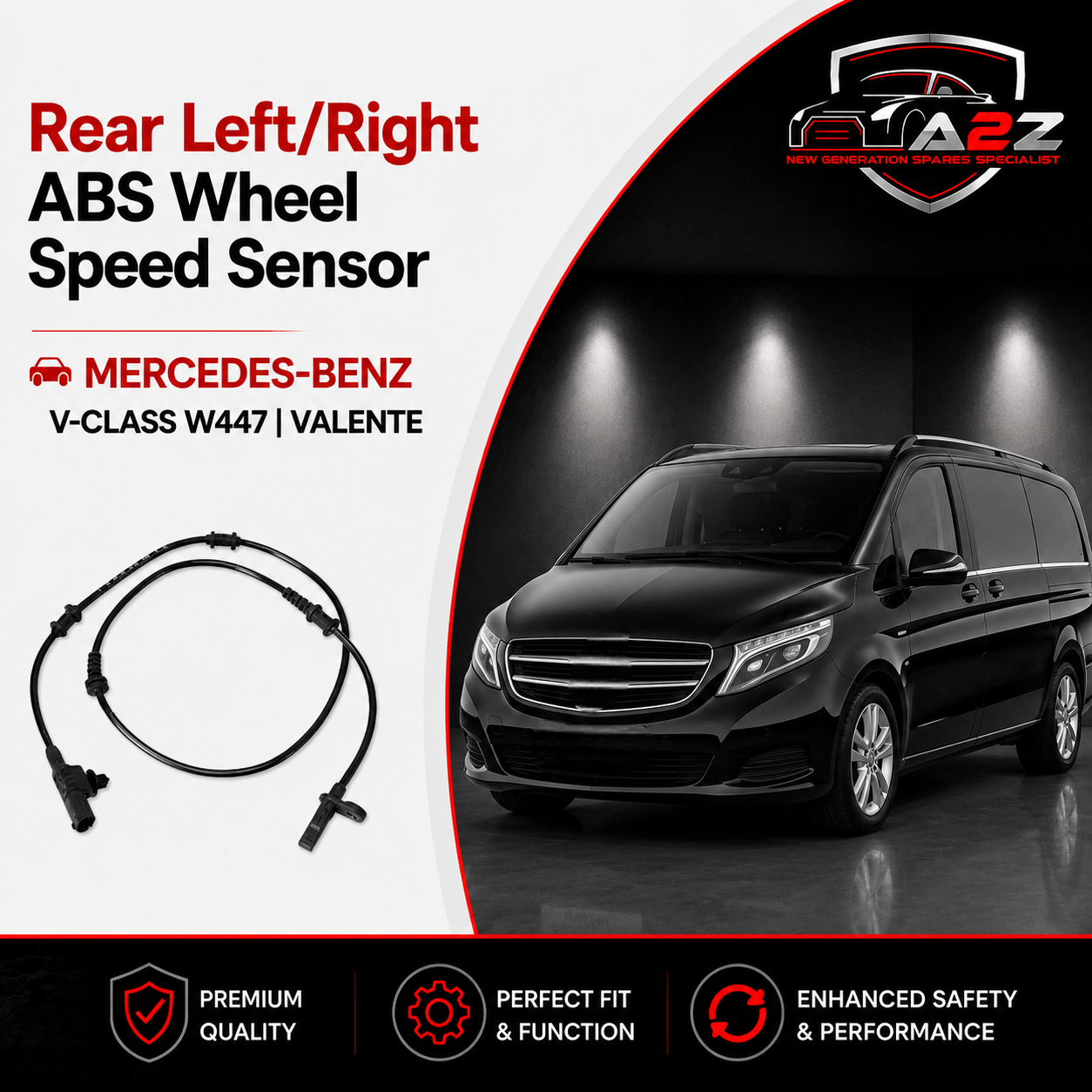 Rear Left/Right ABS Wheel Speed Sensor 4479050101 4479051503 4479056802 4479059501 A4479050101 A4479059501 A4479051503 A4479056802 Compatible With MERCEDES-BENZ V-CLASS W447 | VALENTE