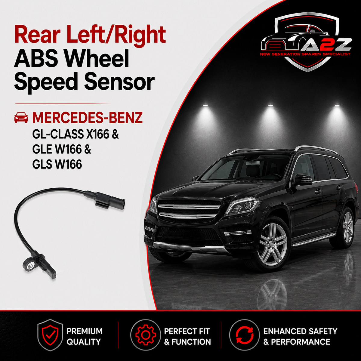 Rear Left/Right ABS Wheel Speed Sensor 1665400317 1669052701 1669054102 A1665400317 A1669052701 A1669054102 Compatible With MERCEDES-BENZ GL-CLASS X166 & GLE W166 & GLS W166