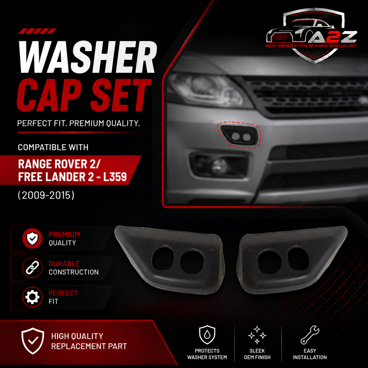 Washer Cap Set Left LR022156 & Right LR022142 Compatible With Range Rover 2/ Free Lander 2 - L359 (2009-2015) Tag No.923