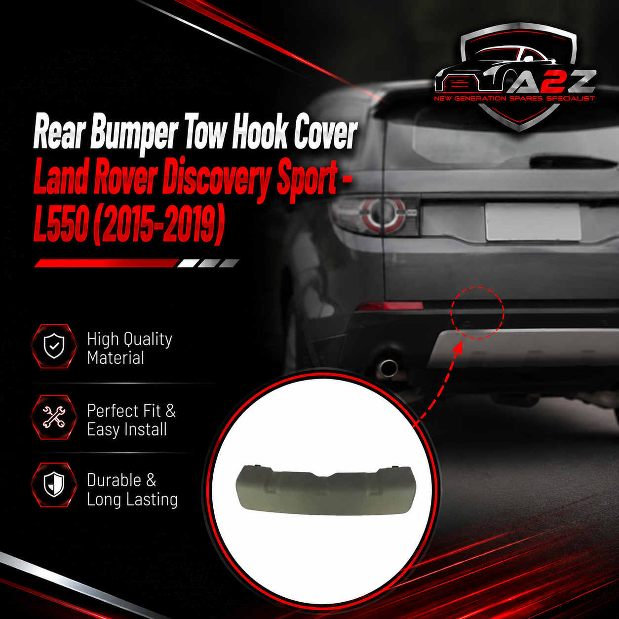 Rear Bumper Tow Hook Cover LR077791 Compatible With Land Rover Discovery Sport - L550 (2015-2019) Tag No.906