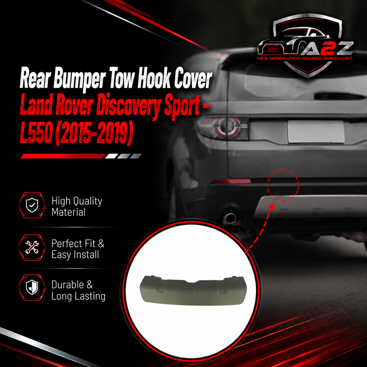 Rear Bumper Tow Hook Cover LR077791 Compatible With Land Rover Discovery Sport - L550 (2015-2019) Tag No.906