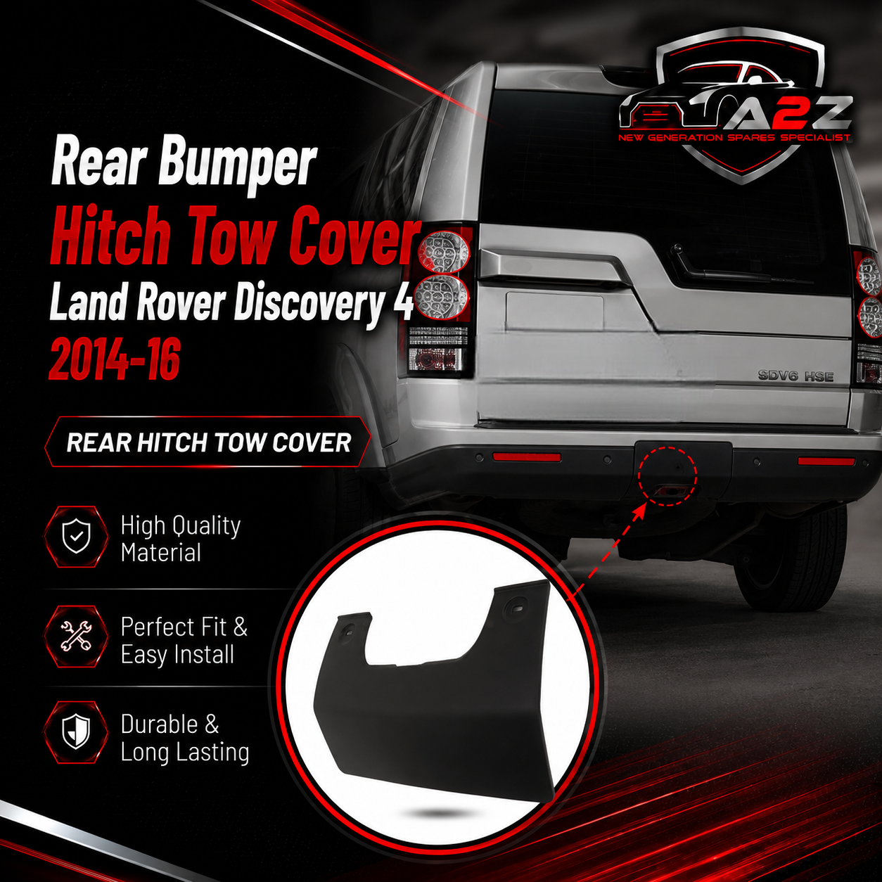 Rear Bumper Hitch Tow Cover DP0500011PCL Compatible With Land Rover Discovery 4 2014-16