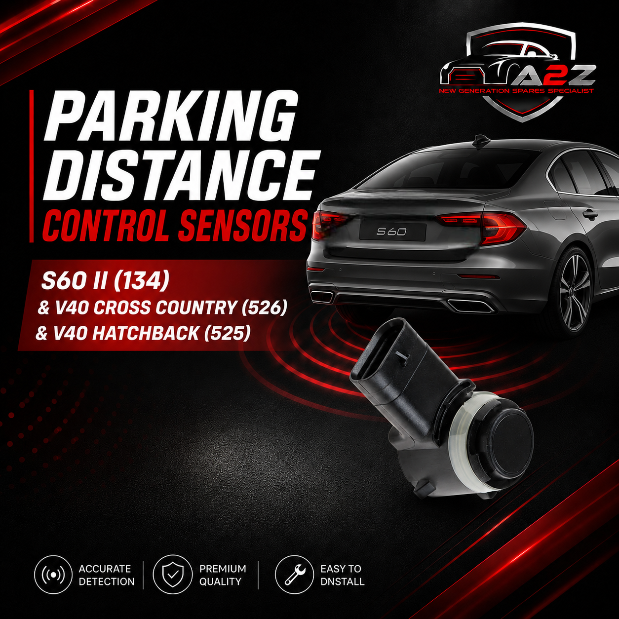 Parking Distance Control Sensors 31327711  Compatible With S60 II (134) & V40 Cross Country (526) & V40 Hatchback (525)