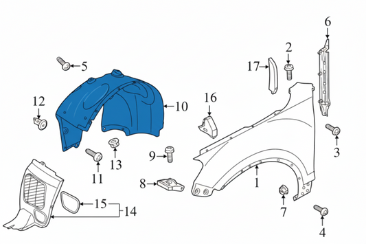 Front Left Fender Liner 7P6805977A Compatible With Volkswagen TOUAREG (2009-14)