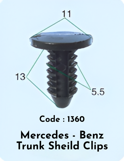 Trunk Sheild Clips (Set Of 10) Code:1360 Compatible With Mercedes Benz