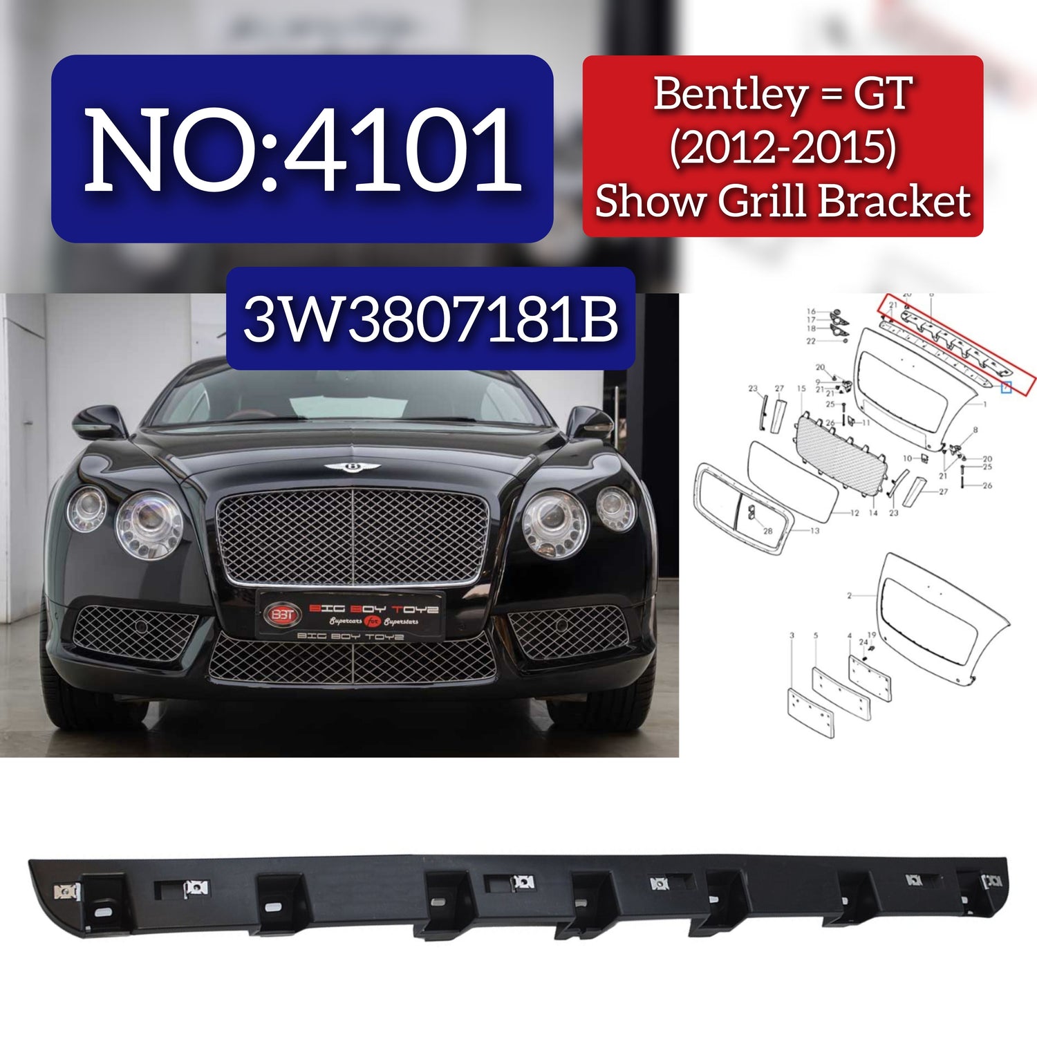 Show Grill Bracket 3W3807181B Compatible With Bentley GT (2012-2015) Tag No.4101