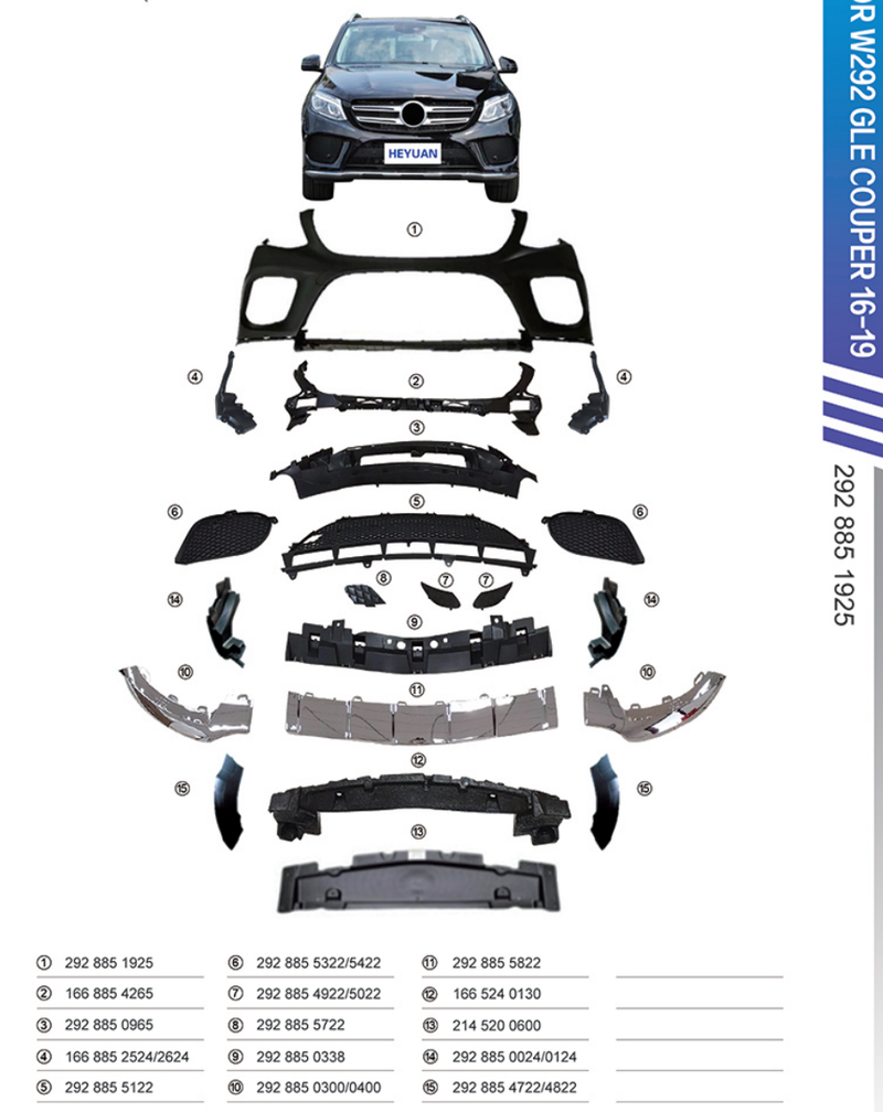 Front Bumper Kit 2928851925 Compatible With Mercedes Benz GLE Class W292 Coupe (2016-19) FBK206