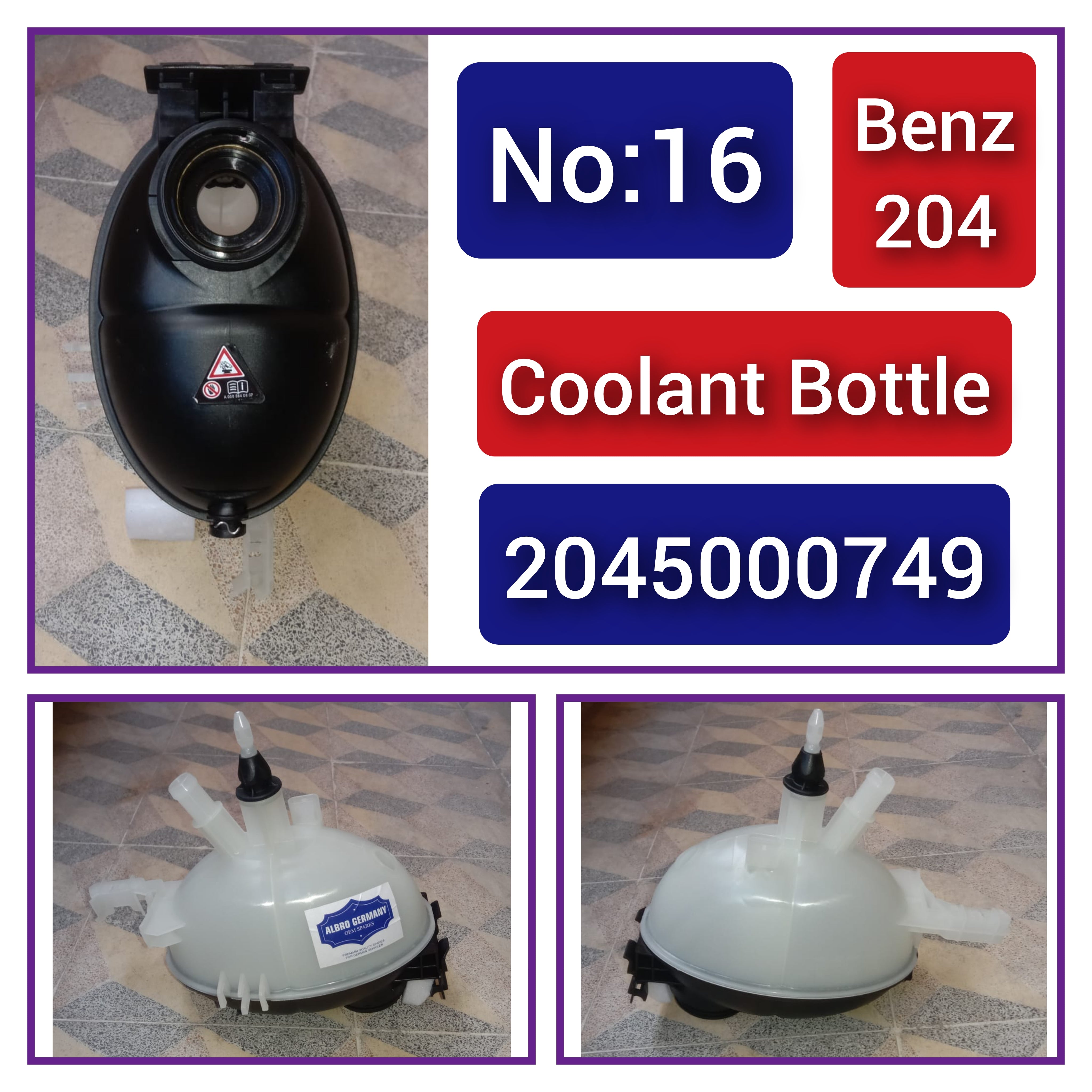 Coolant Bottle 2045000549 For MERCEDES-BENZ C-CLASS W204 E-CLASS W212 Tag-B-16