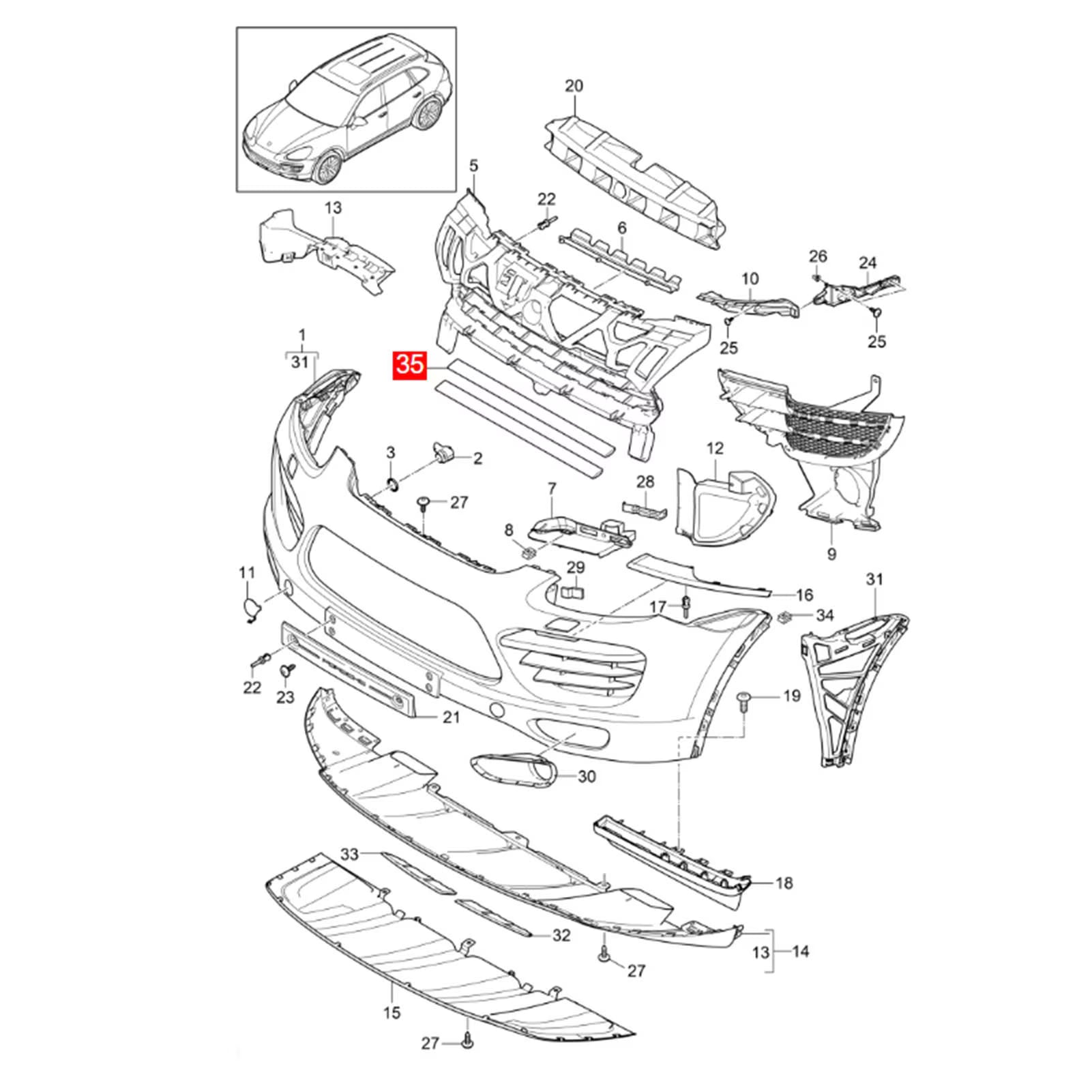 Front Bumper Center Grille Molding Trim  95850597300 95850597400 Set Compatible With PORSCHE CAYENNE 2011