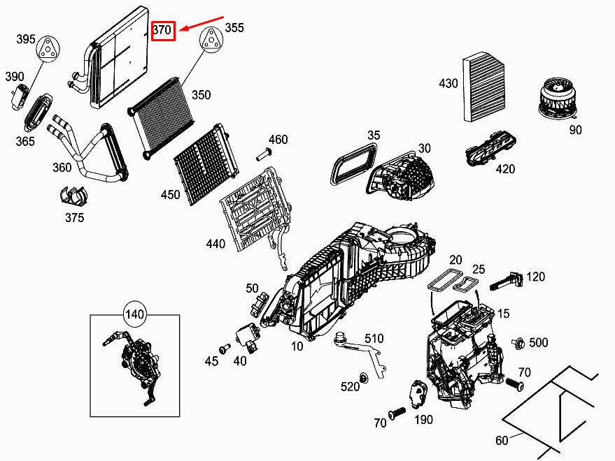 Air Conditioning Evaporator (Cooling Coil) A2058300005 Compatible with MERCEDES BENZ GLC X253 (Engine 654/276)