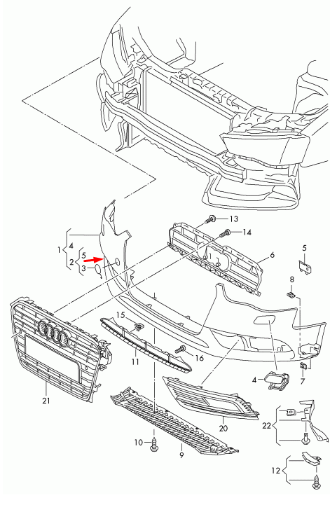 Complete Front Bumper 8K0807065A Compatible With AUDI A4 B8 (8K2) | A4 / S4 (2012-2015) Tag No.11