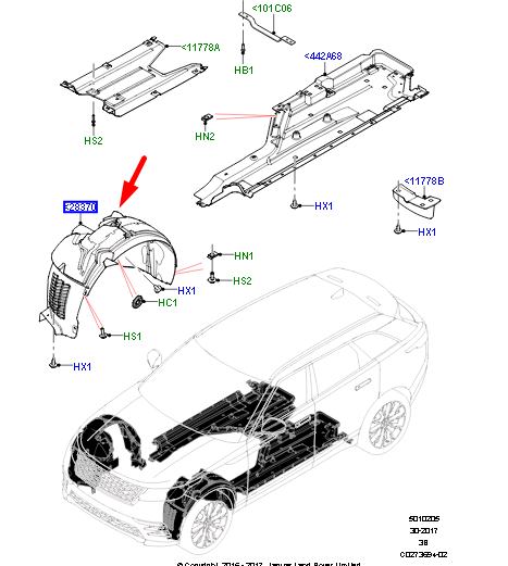 Front Wheel Fender Linning Right LR108972 Compatible With Land Rover Range Rover Velar - L560 (2018-2024) Tag No.32