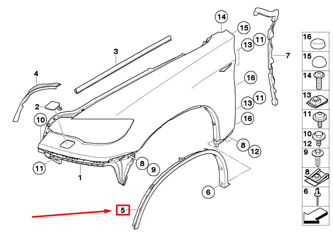 Front Right Wheel Arch (EYEBROW) 51777176236 Compatible With BMW X6 E71 & E72 (2008-2014) Tag No.100
