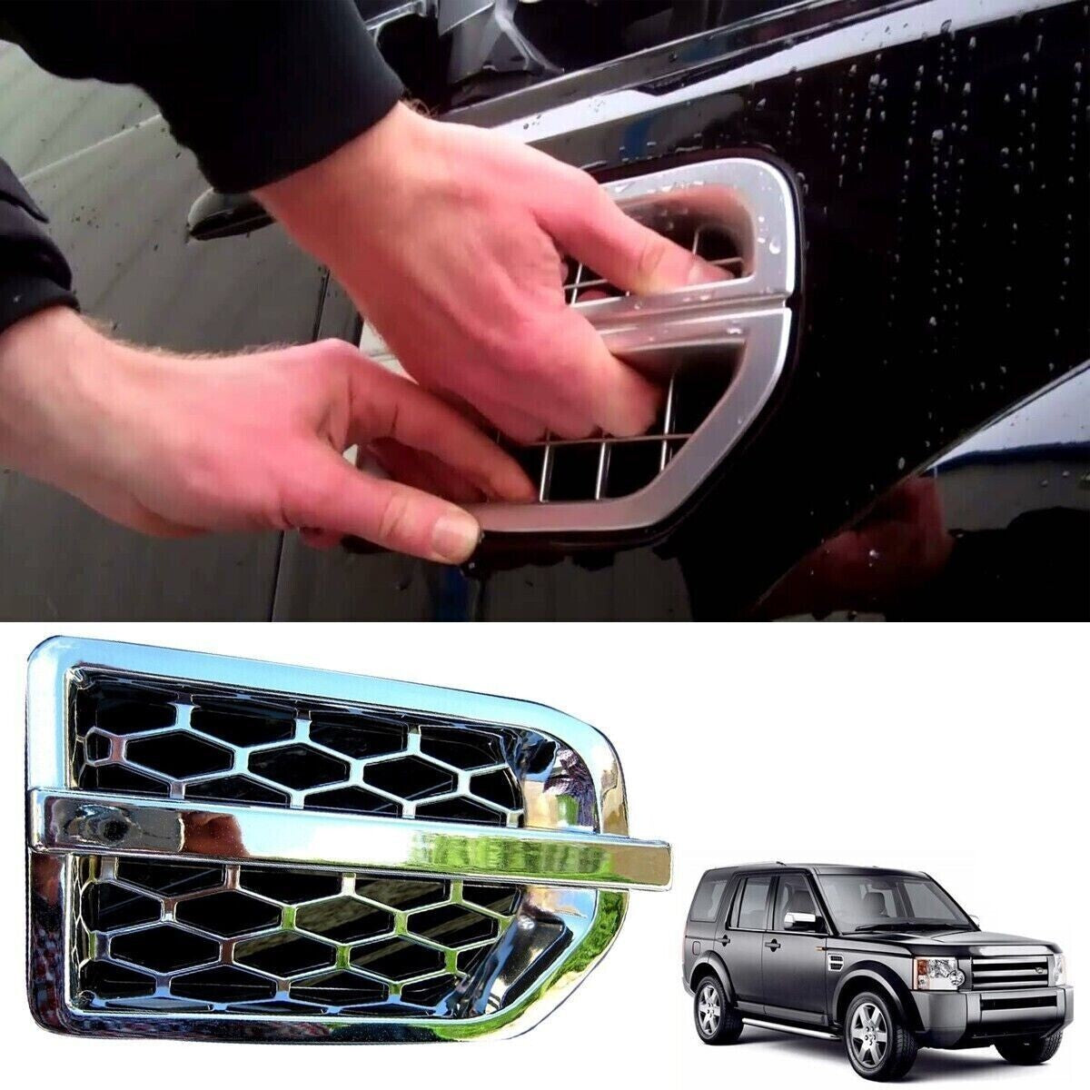 Mud Flap Grille/Air Intake Fender Vents Side Grille Set (All Chrome) Left LR057531 & Right LR057530 Compatible With Land Rover Discovery 4 L391